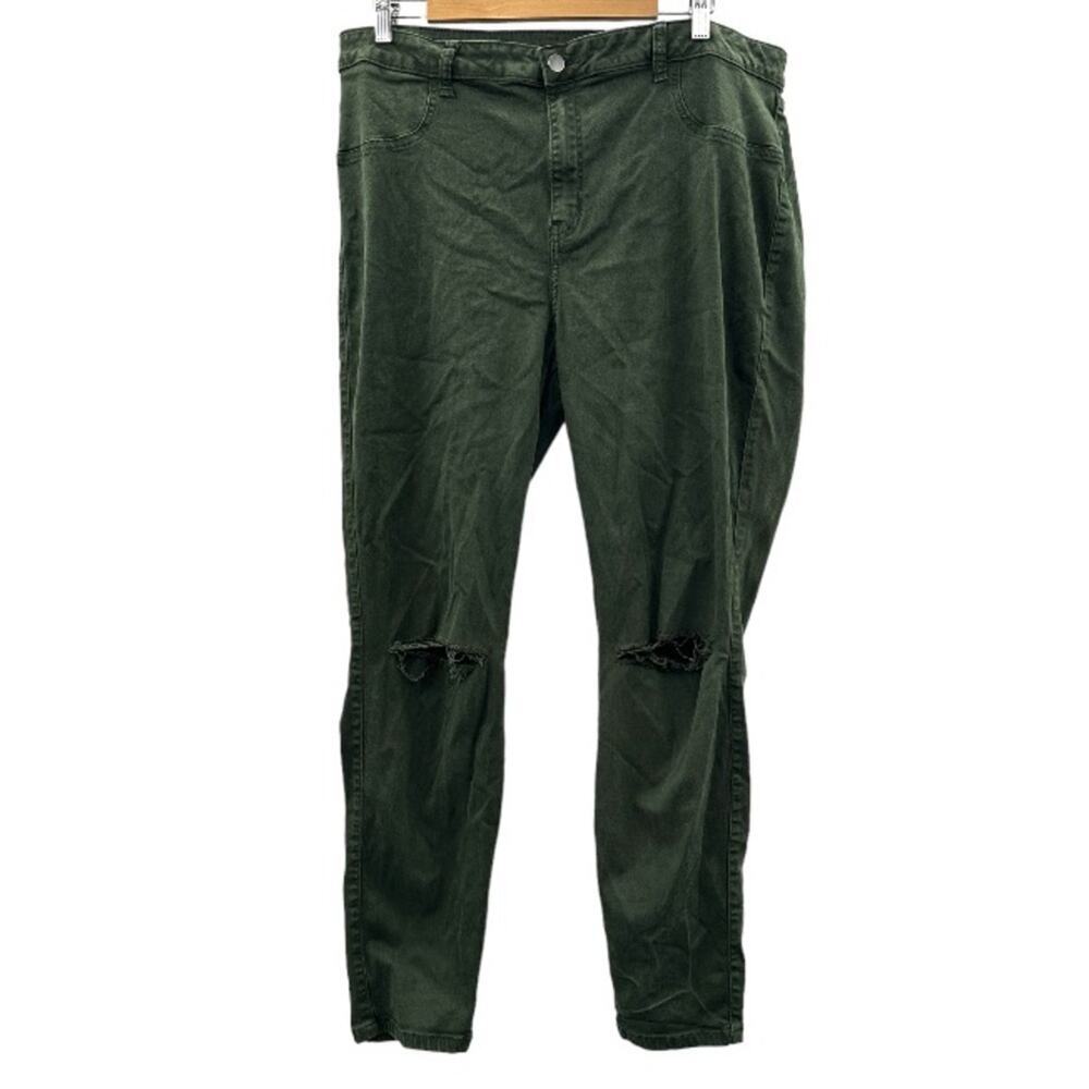 Fashion Nova Dark Green High Rise Distressed Ankle Skinny Pants Size 3X